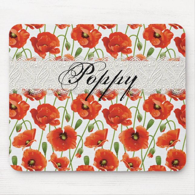 Red Summer Poppy Mouse Pad (Front)