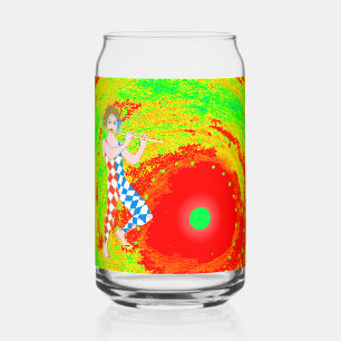 Red sun and a jester art can glass