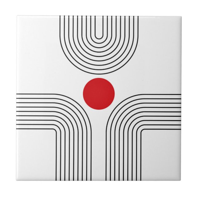 Red sun and Mid Century black and white arches Ceramic Tile (Front)