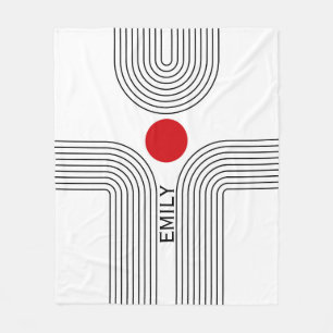 Red sun and Mid Century black and white arches Fleece Blanket