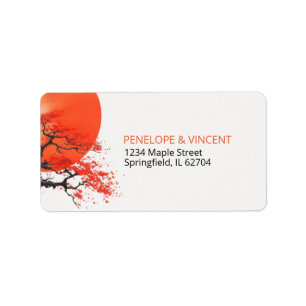 Red Sun and Old Sakura Wedding Label