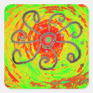 Red sun art  square sticker