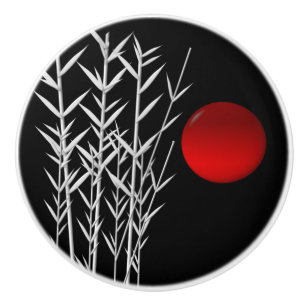 Red sun black white zen ceramic knob