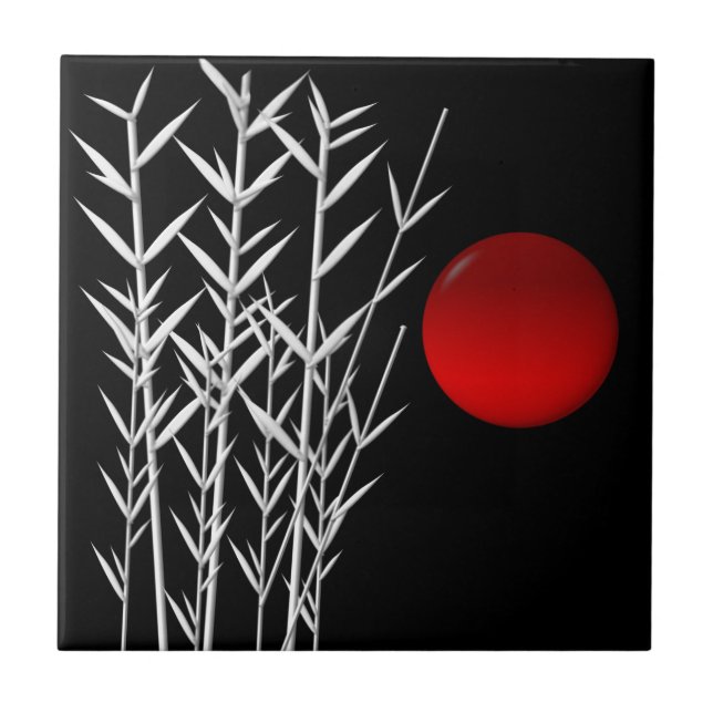 Red sun black white zen ceramic tile (Front)
