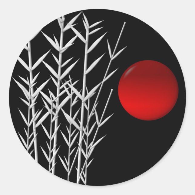 Red sun black white zen classic round sticker (Front)