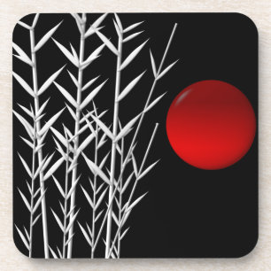 Red sun black white zen coaster