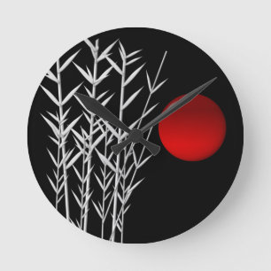 Red sun black white zen round clock