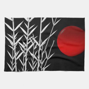 Red sun black white zen tea towel