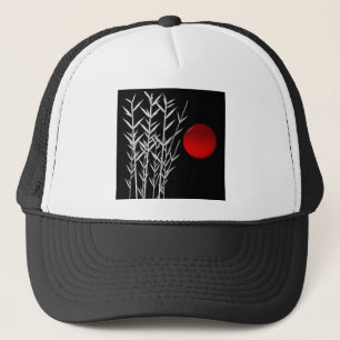 Red sun black white zen trucker hat