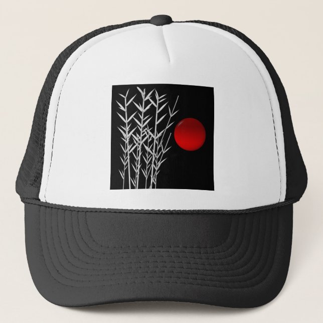 Red sun black white zen trucker hat (Front)