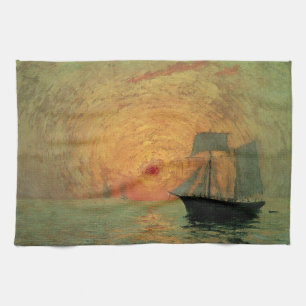 Red Sun by Maxime Maufra, Vintage Impressionism Tea Towel