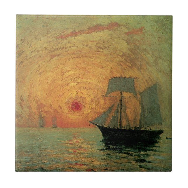 Red Sun by Maxime Maufra, Vintage Impressionism Tile (Front)