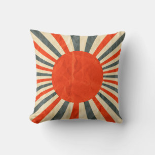 Red sun flag on paper texture, retro vintage styl cushion