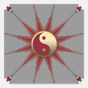 Red Sun Golden Yin Yang Sticker