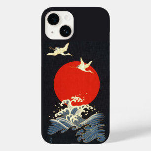 RED SUN ,JAPANESE FLYING CRANES,SEA WAVES IN BLACK Case-Mate iPhone 14 CASE