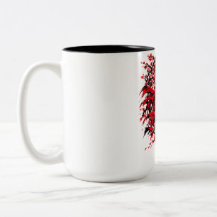 Red Sun Samurai Warrior – Japanese Cherry Blossom  Two-Tone Coffee Mug