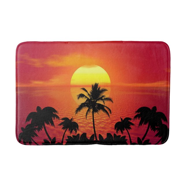 Red Sun Tropical Palm Beach Bath Mat (Front)