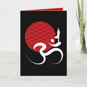 Red Sun Yoga Spiritual Indian Meditate Om Ohm Logo Card