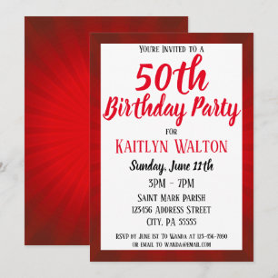Red Sunburst 50th Birthday Party Invitation