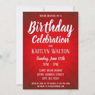 Red Sunburst Birthday Party Invitation