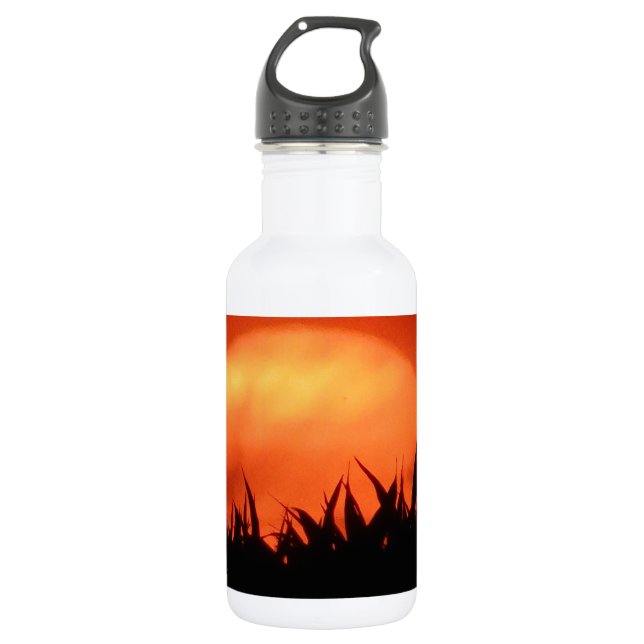 Red sundown behind black grass 532 ml water bottle (Front)