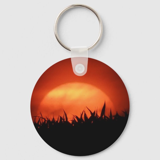 Red sundown behind black grass key ring (Front)