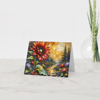 Red Sunflower in valley by stream Note Card