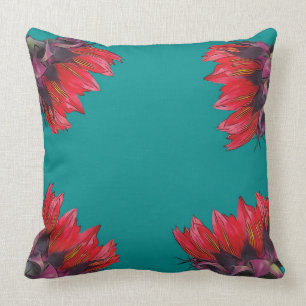 Red Sunflower on Turquoise Throw Pillow