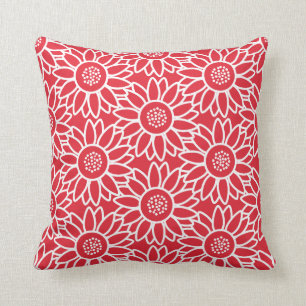Red Sunflower Pattern Cushion