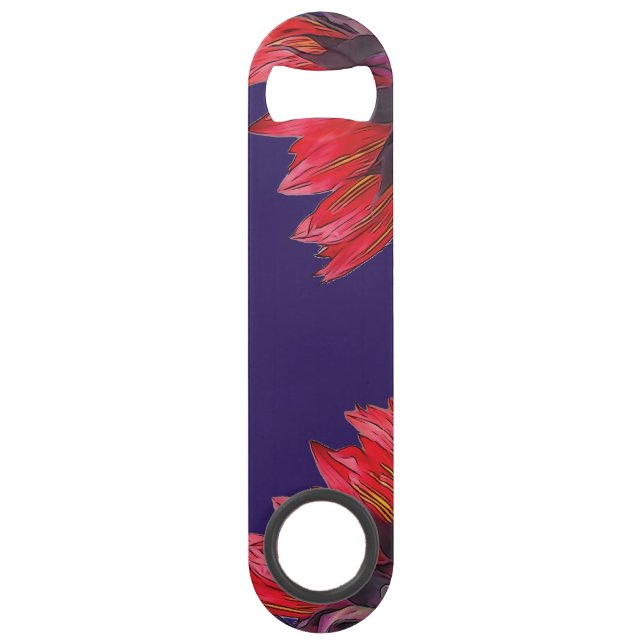 Red Sunflower Sideview Blue Purple Bottle Opener (Front)