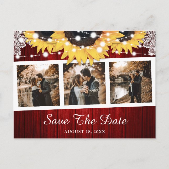 Red Sunflower Wedding Photo Save The Date Announcement Postcard (Front)