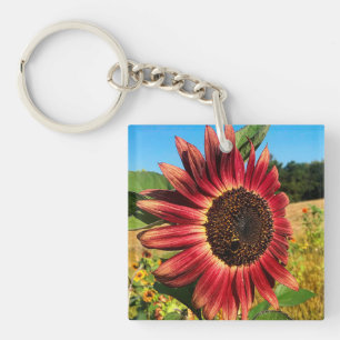 Red Sunflower with Bee Key Ring