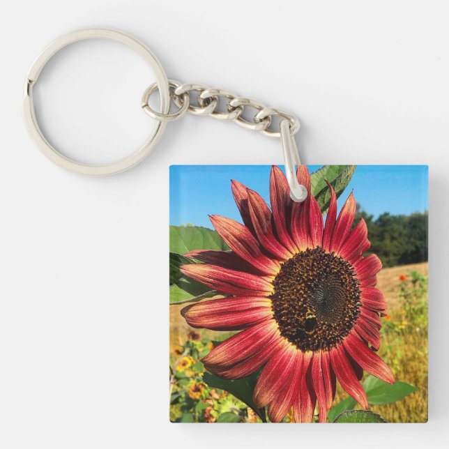 Red Sunflower with Bee Key Ring (Front)