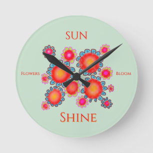 Red SunFlowers Graphic ‘SunShine Flowers Bloom’ Round Clock