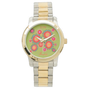 Red SunFlowers Green Graphic  Watch