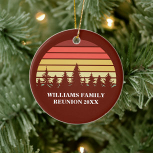 Red Sunset Forest Custom Family Reunion Christmas Ceramic Ornament