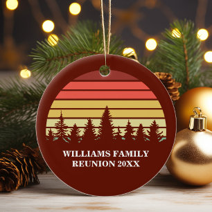 Red Sunset Forest Custom Family Reunion Christmas Ceramic Ornament