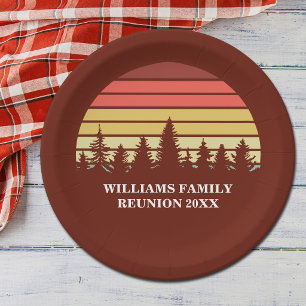Red Sunset Forest Custom Family Reunion Party Paper Plate