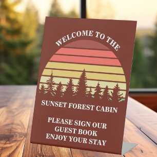 Red Sunset Forest Customised Log Cabin Pedestal Sign