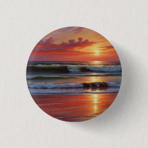 Red Sunset Ocean Seascape Painting Artwork 3 Cm Round Badge