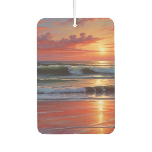 Red Sunset Ocean Seascape Painting Artwork Car Air Freshener