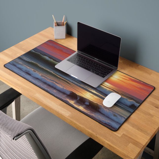 Red Sunset Ocean Seascape Painting Artwork Desk Mat (Office 2)