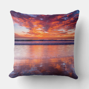 Red sunset over the sea, California Cushion