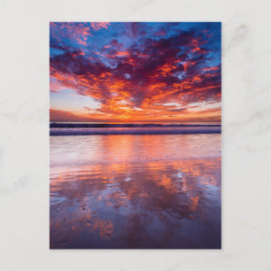 Red sunset over the sea, California Postcard