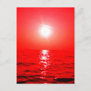 Red Sunset Seascape Postcard
