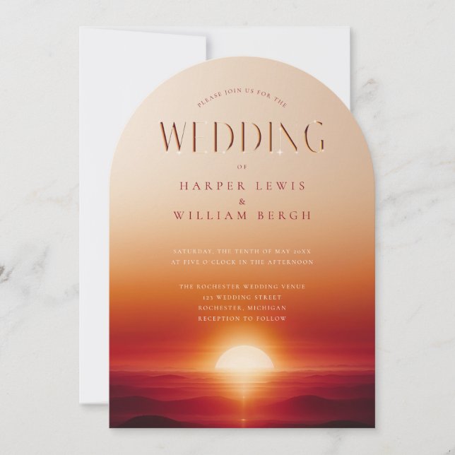 Red sunset wedding invitation (Front)