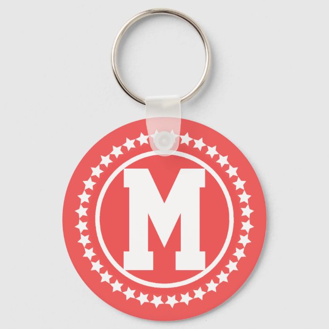 Red Super Star Monogrammed Key Ring (Front)