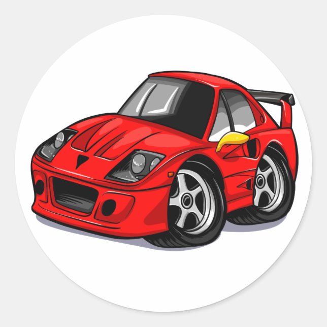 Red supercar cartoon  - Choose background colour Classic Round Sticker (Front)