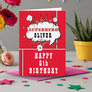 Red Superhero Comic Speech Bubble Boy Birthday Card