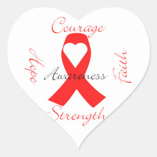 Red Support Ribbon Awareness Hope Faith Courage Heart Sticker